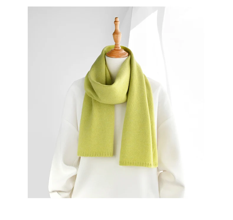 Fresh green wool small scarf women autumn winter warm knitted solid color scarves luxury kids adults christmas new year gifts