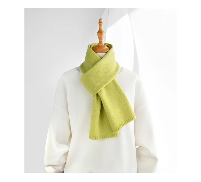 Fresh green wool small scarf women autumn winter warm knitted solid color scarves luxury kids adults christmas new year gifts