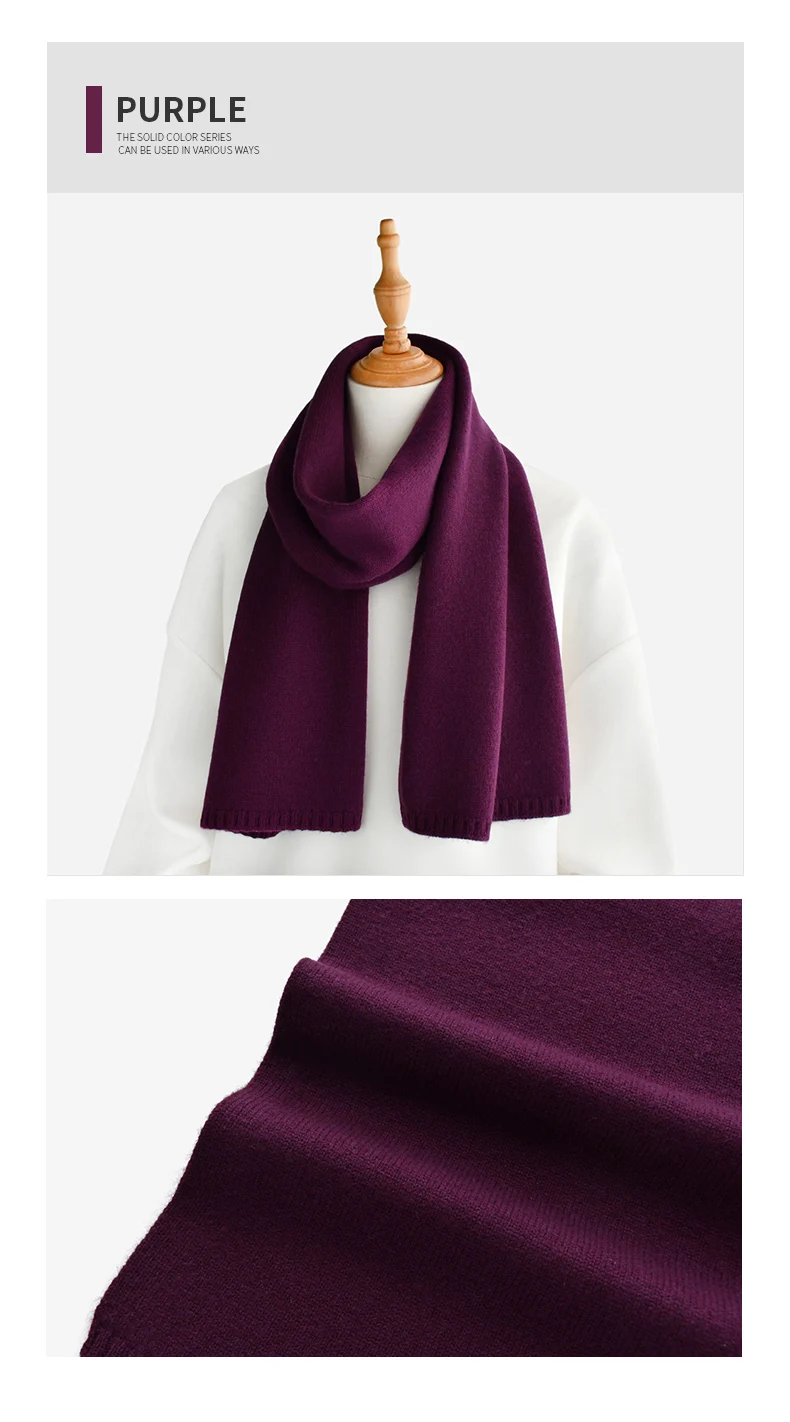 Fresh green wool small scarf women autumn winter warm knitted solid color scarves luxury kids adults christmas new year gifts