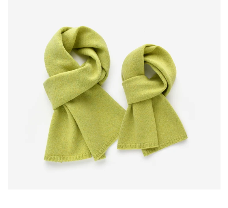 Fresh green wool small scarf women autumn winter warm knitted solid color scarves luxury kids adults christmas new year gifts