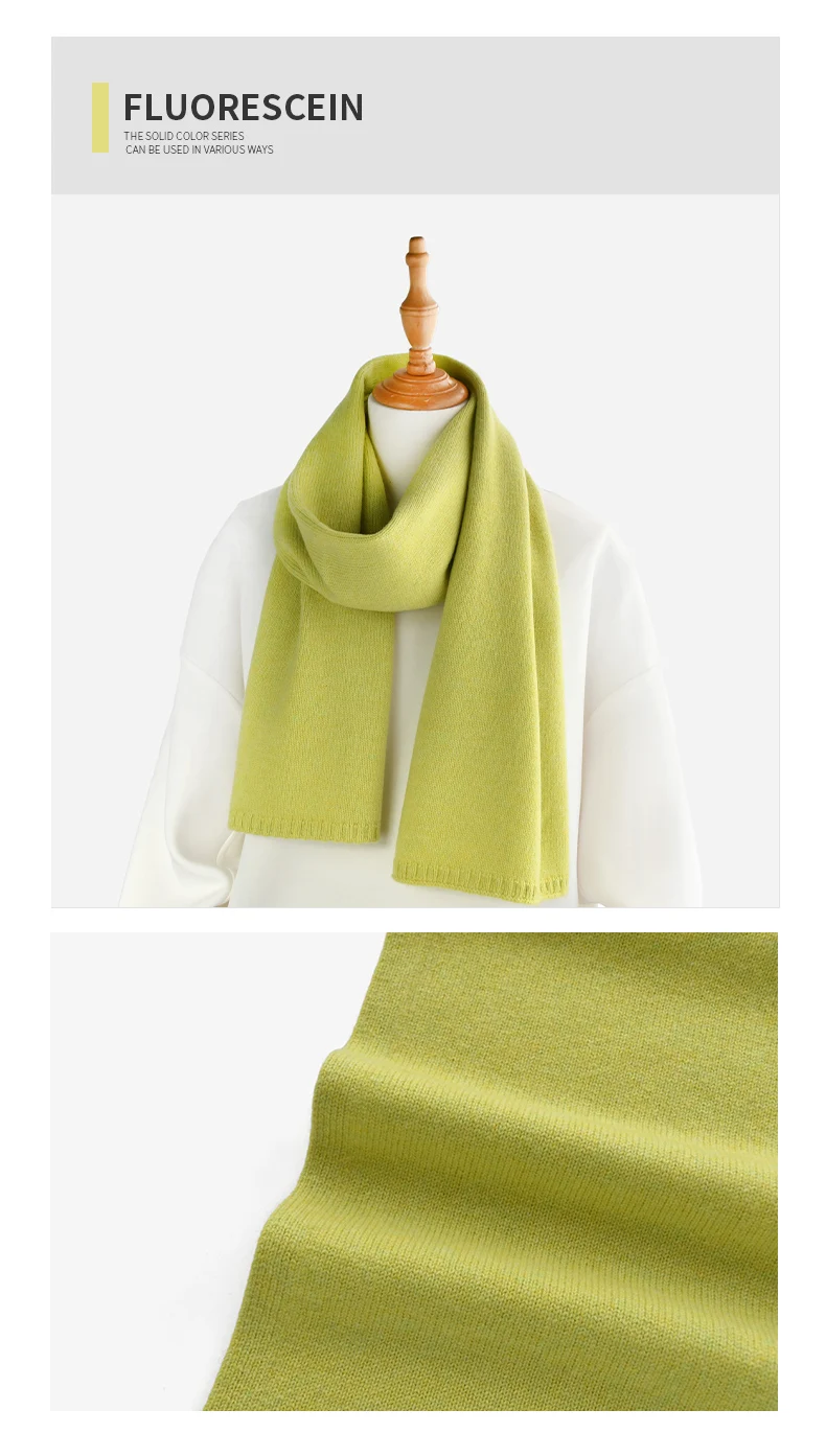 Fresh green wool small scarf women autumn winter warm knitted solid color scarves luxury kids adults christmas new year gifts