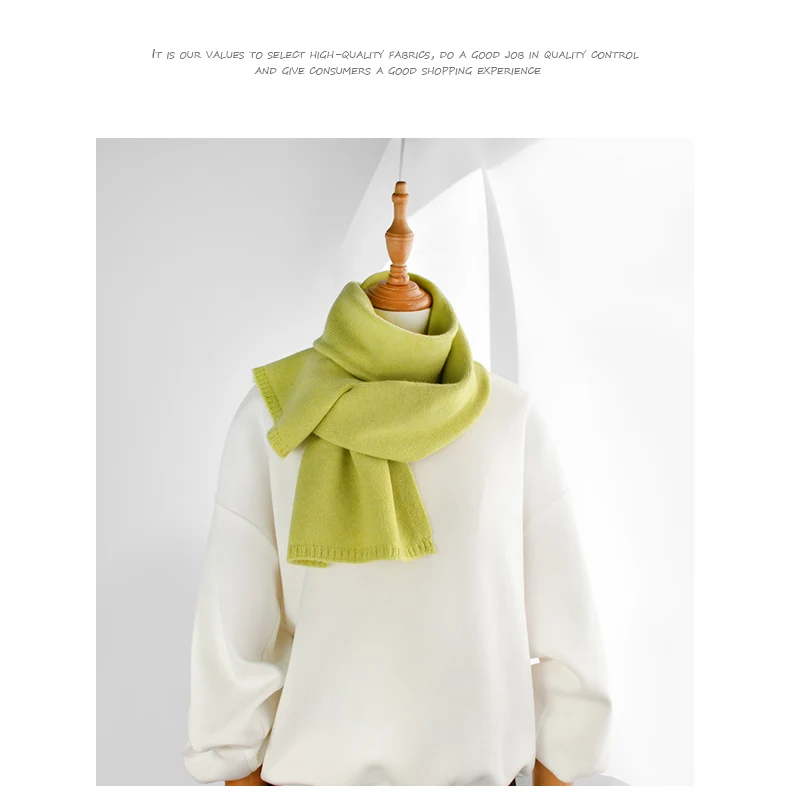 Fresh green wool small scarf women autumn winter warm knitted solid color scarves luxury kids adults christmas new year gifts