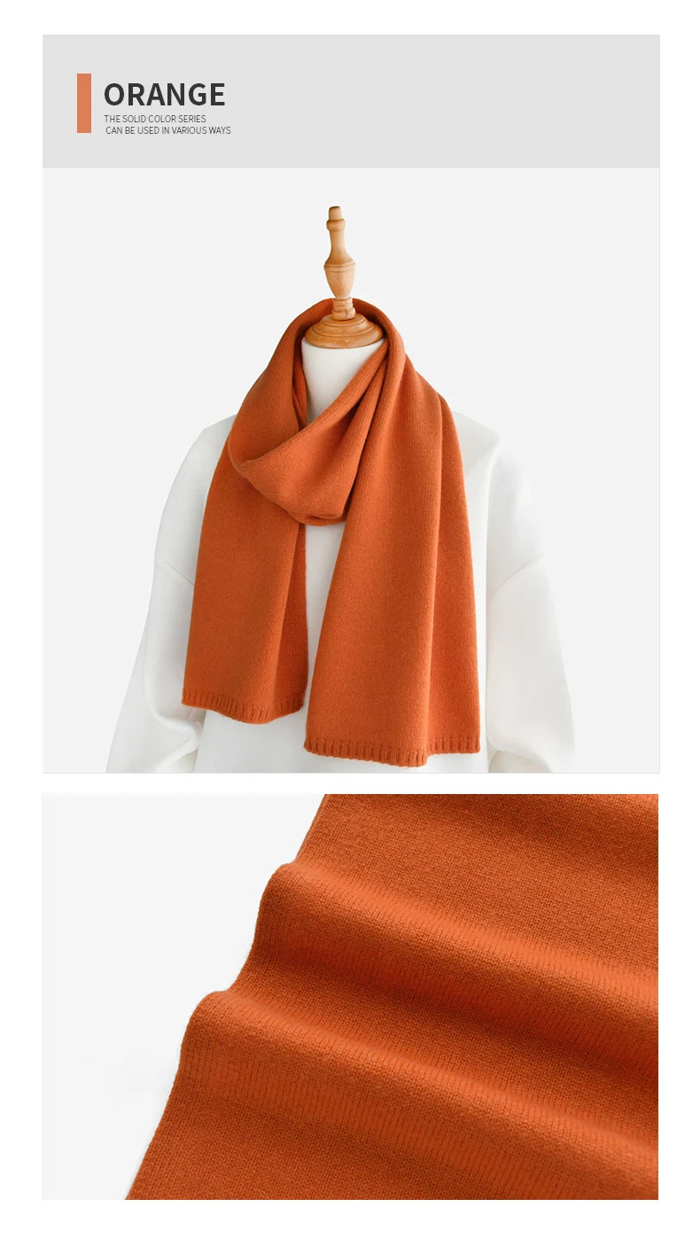 Fresh green wool small scarf women autumn winter warm knitted solid color scarves luxury kids adults christmas new year gifts