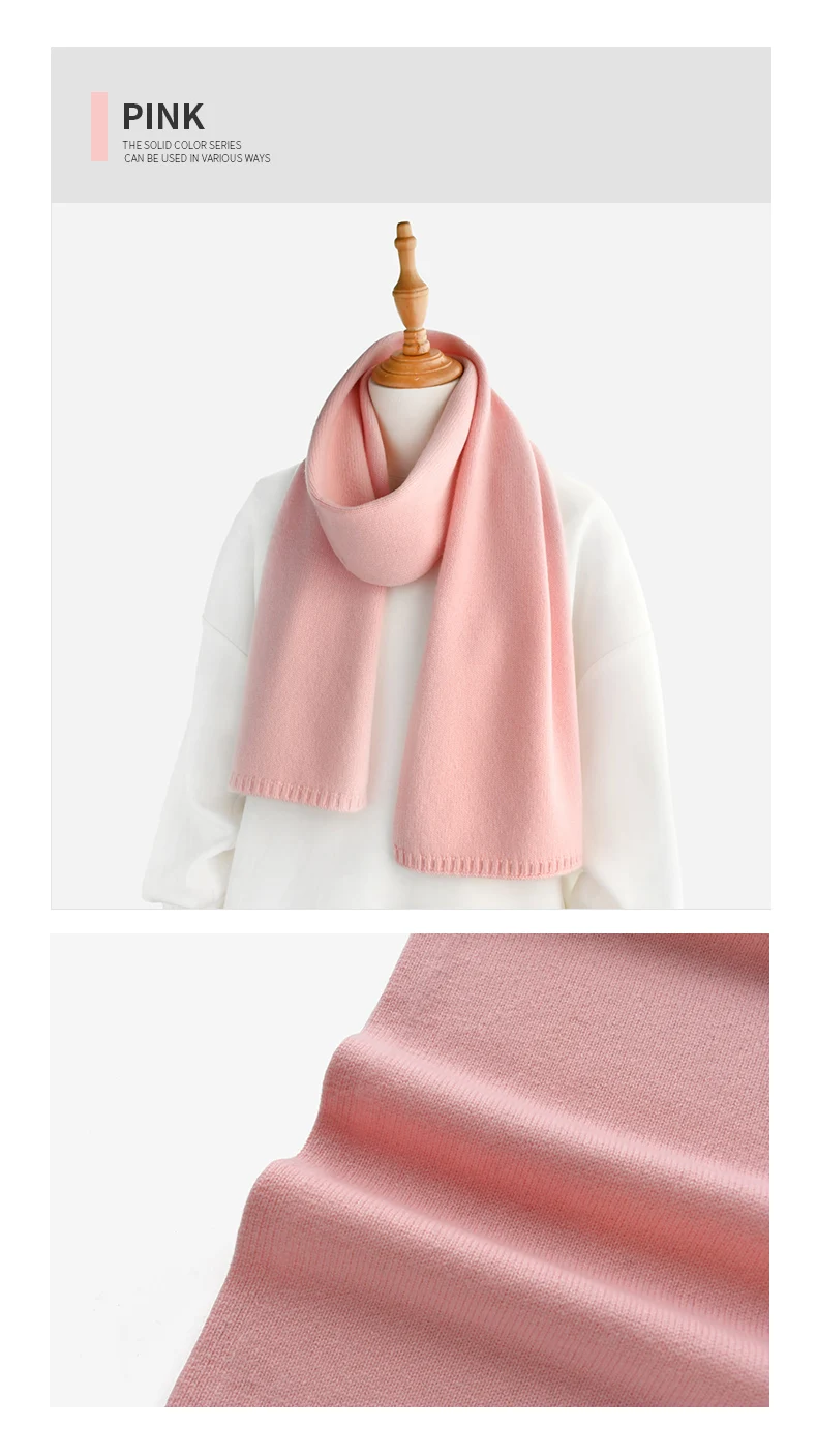 Fresh green wool small scarf women autumn winter warm knitted solid color scarves luxury kids adults christmas new year gifts