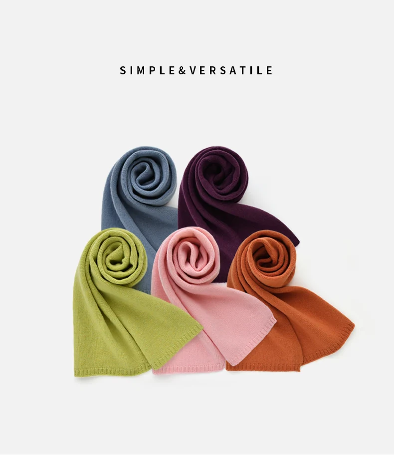 Fresh green wool small scarf women autumn winter warm knitted solid color scarves luxury kids adults christmas new year gifts