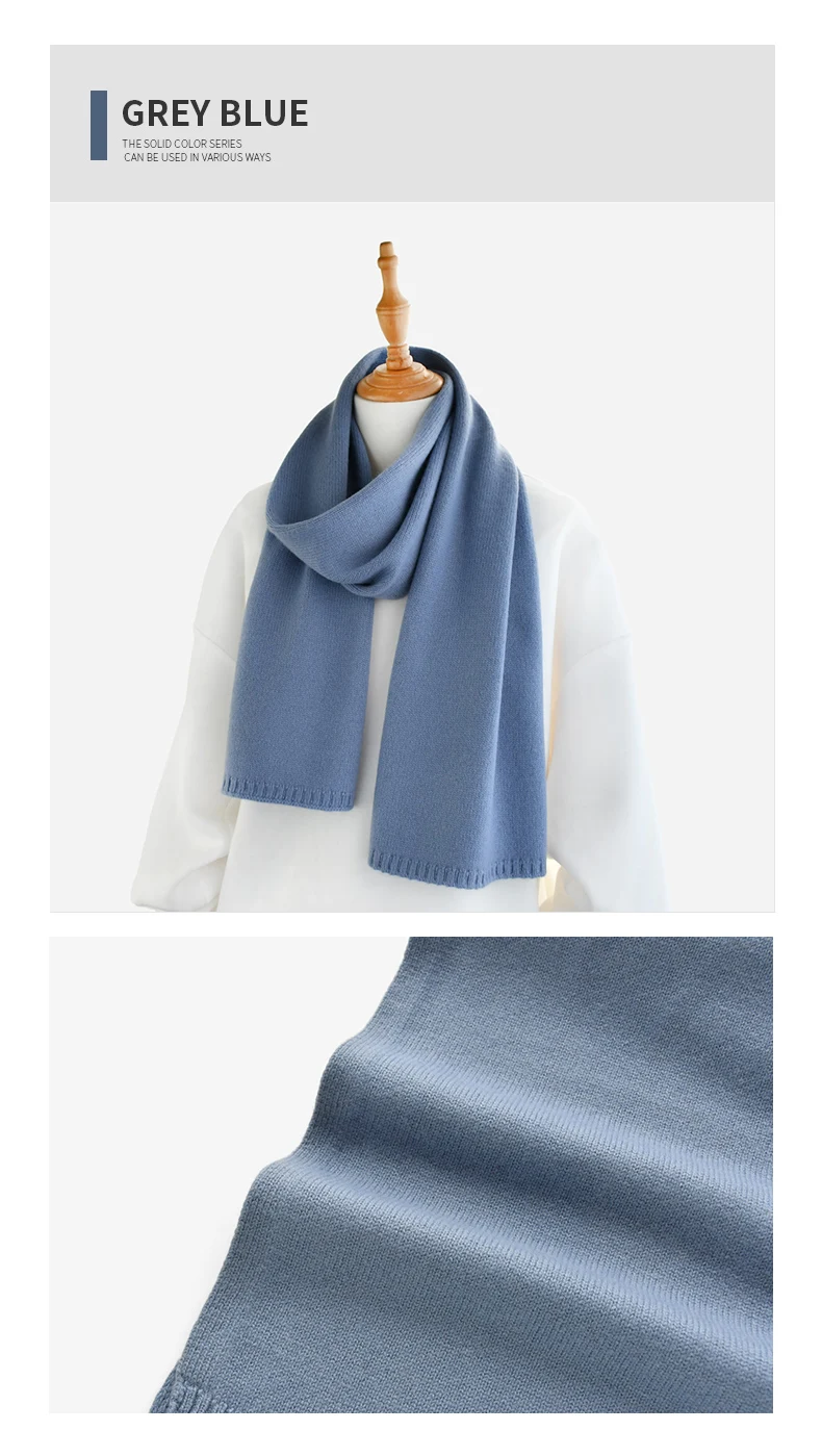 Fresh green wool small scarf women autumn winter warm knitted solid color scarves luxury kids adults christmas new year gifts