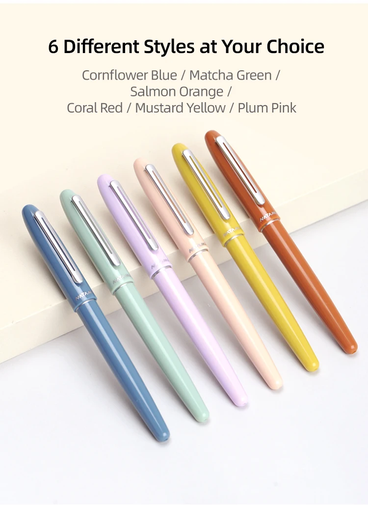 Natami Fountain Pen Fine Hooded Nib Converter 1 Ink Cartridge Pastel Color Lightweight Smooth Writing Aluminum Trim Metal Clip