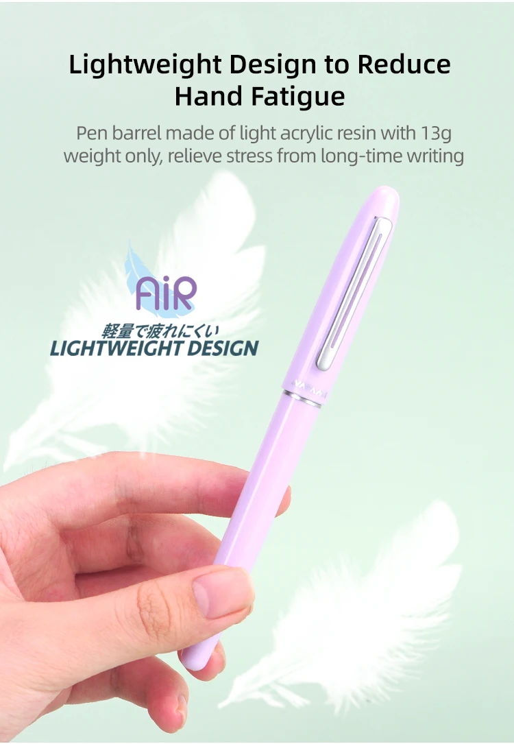 Natami Fountain Pen Fine Hooded Nib Converter 1 Ink Cartridge Pastel Color Lightweight Smooth Writing Aluminum Trim Metal Clip