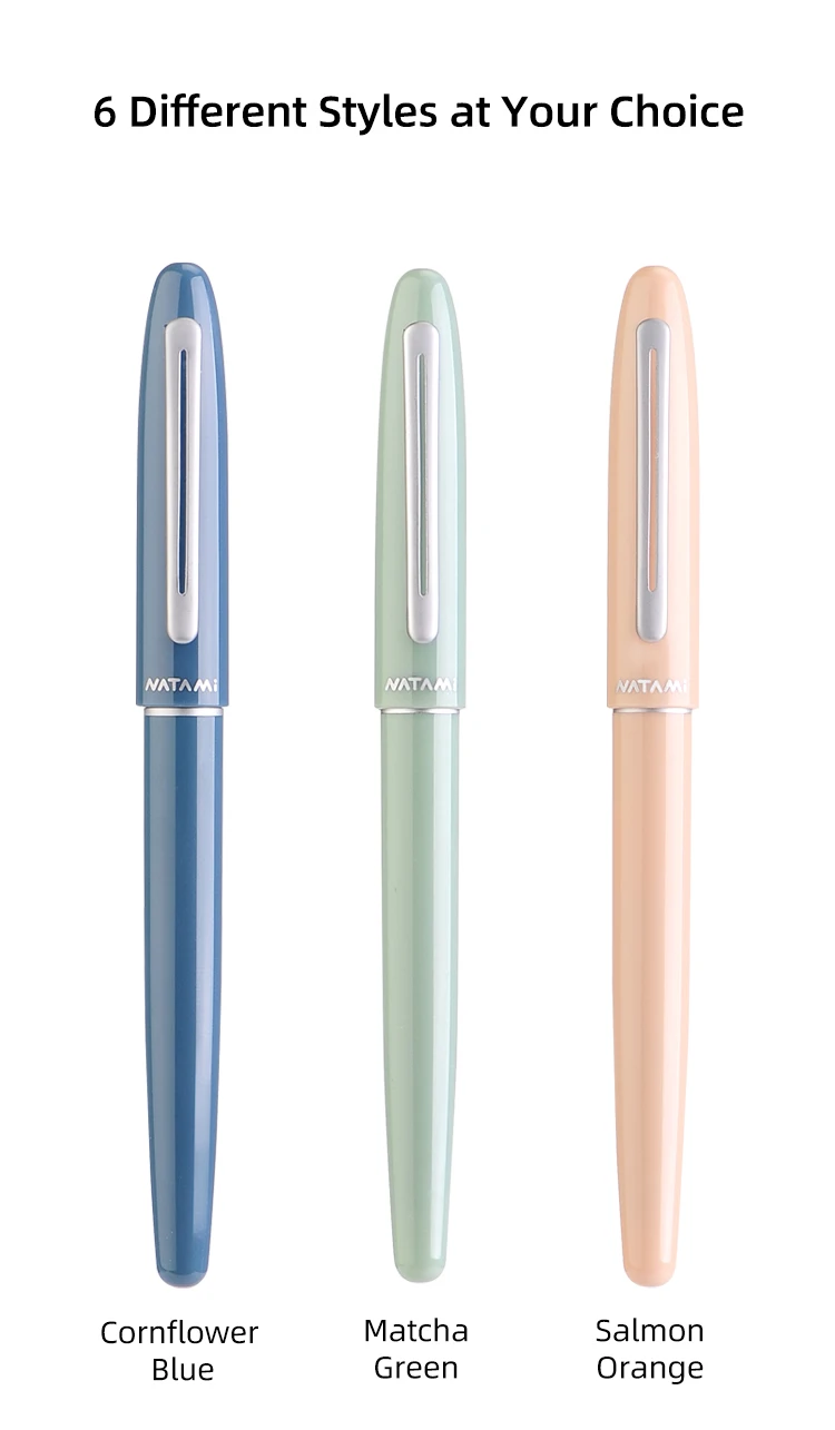 Natami Fountain Pen Fine Hooded Nib Converter 1 Ink Cartridge Pastel Color Lightweight Smooth Writing Aluminum Trim Metal Clip