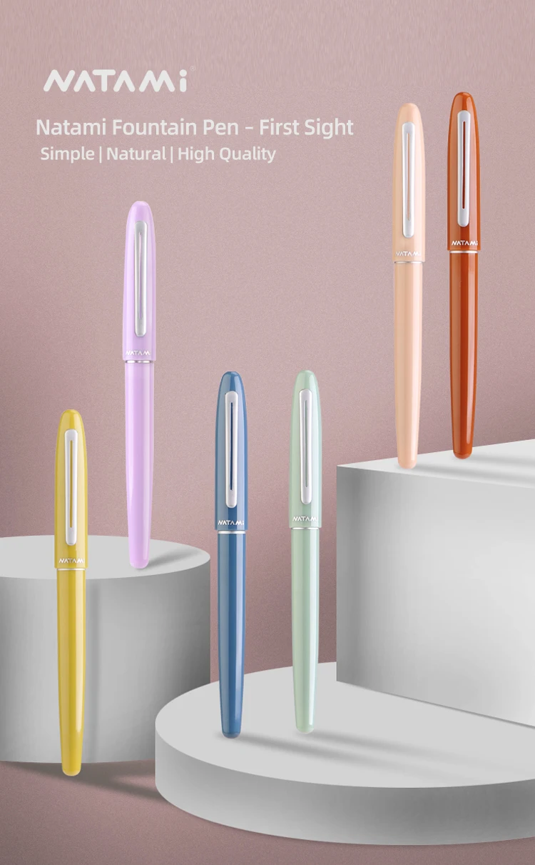 Natami Fountain Pen Fine Hooded Nib Converter 1 Ink Cartridge Pastel Color Lightweight Smooth Writing Aluminum Trim Metal Clip