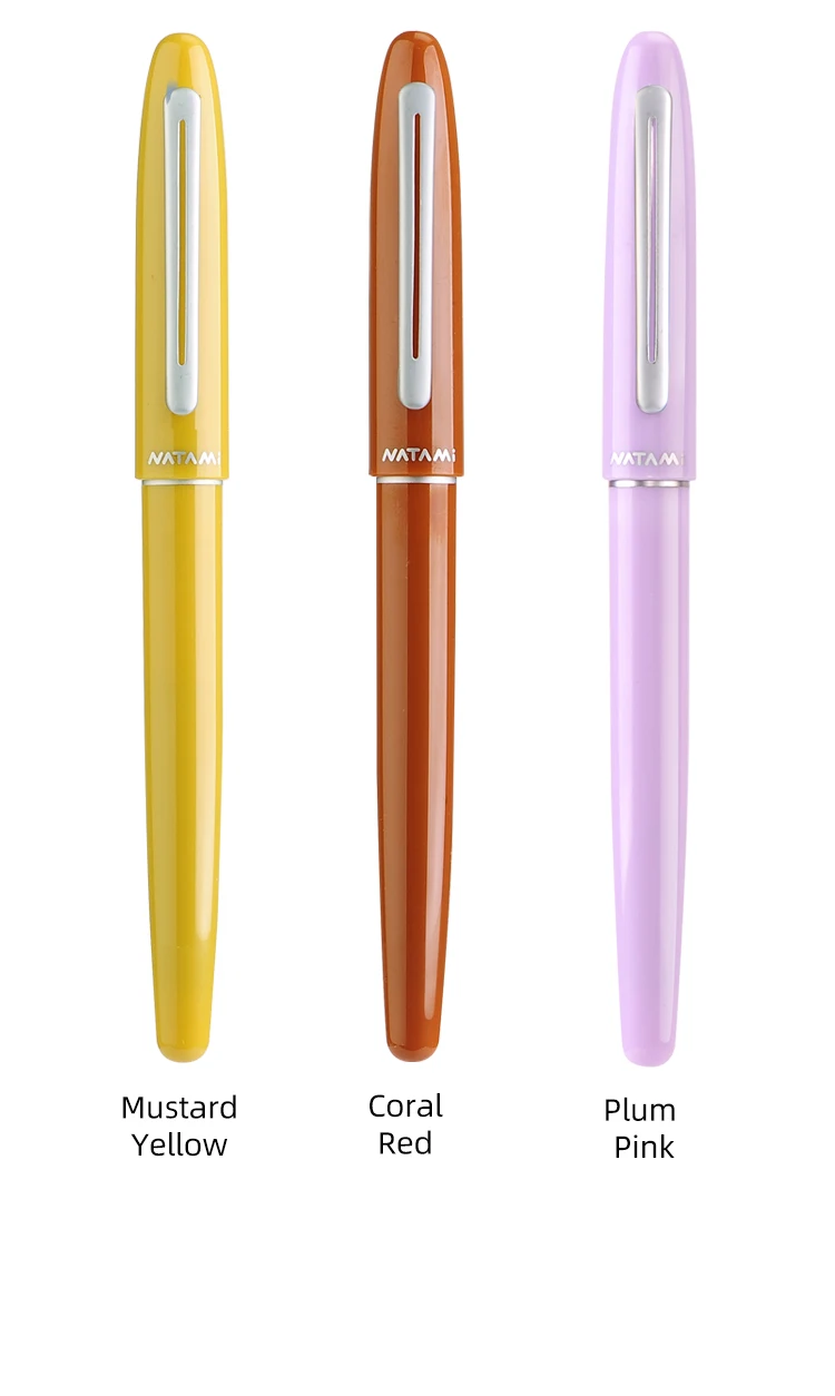 Natami Fountain Pen Fine Hooded Nib Converter 1 Ink Cartridge Pastel Color Lightweight Smooth Writing Aluminum Trim Metal Clip
