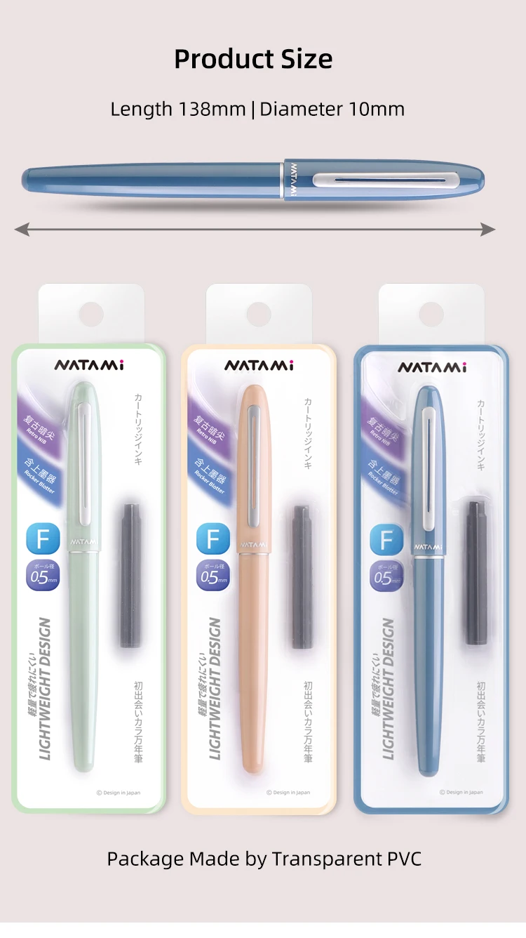 Natami Fountain Pen Fine Hooded Nib Converter 1 Ink Cartridge Pastel Color Lightweight Smooth Writing Aluminum Trim Metal Clip