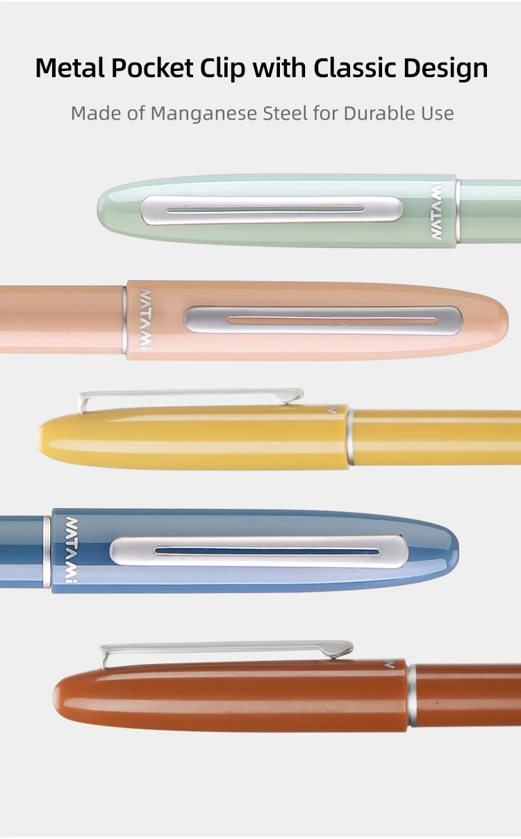Natami Fountain Pen Fine Hooded Nib Converter 1 Ink Cartridge Pastel Color Lightweight Smooth Writing Aluminum Trim Metal Clip