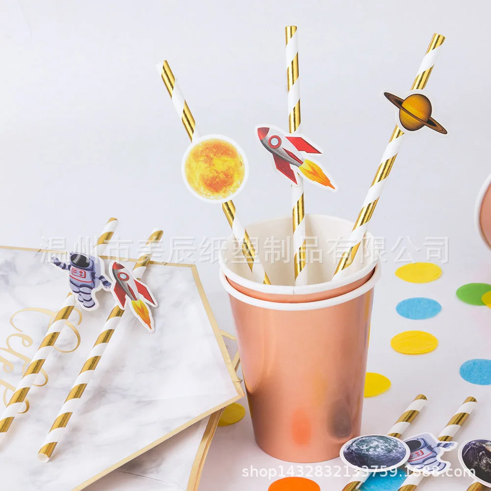 20pcs 20cm Space Astronaut Paper Drinking Straws Disposable Straw Out of Space Theme Astronaut Birthday Party Supplies