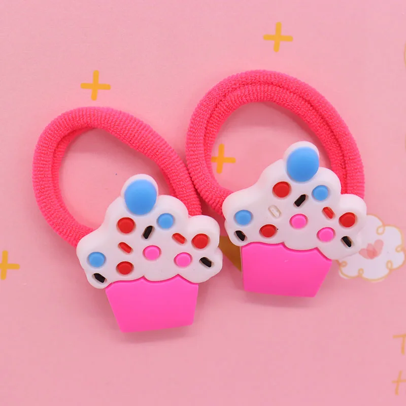 2Pcs/Set Sweet Cake Ice Cream Shape Hair Accessories Colorful Nylon Headband Kids Ponytail Holder Scrunchie Ornaments Gift