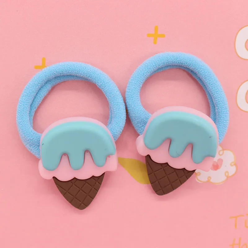 2Pcs/Set Sweet Cake Ice Cream Shape Hair Accessories Colorful Nylon Headband Kids Ponytail Holder Scrunchie Ornaments Gift