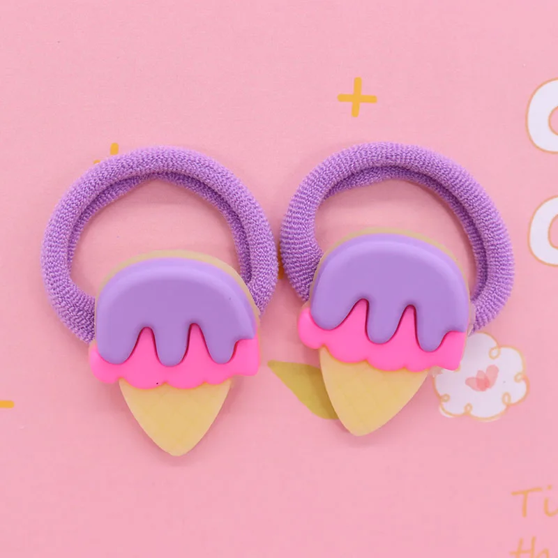 2Pcs/Set Sweet Cake Ice Cream Shape Hair Accessories Colorful Nylon Headband Kids Ponytail Holder Scrunchie Ornaments Gift