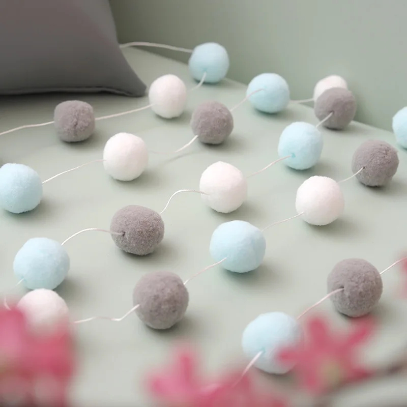 2.5Meter Colorful Pompom Pendant Garland Ins Nordic Style Wool Felt Ball String DIY Handmade Nursery Children Room Decor