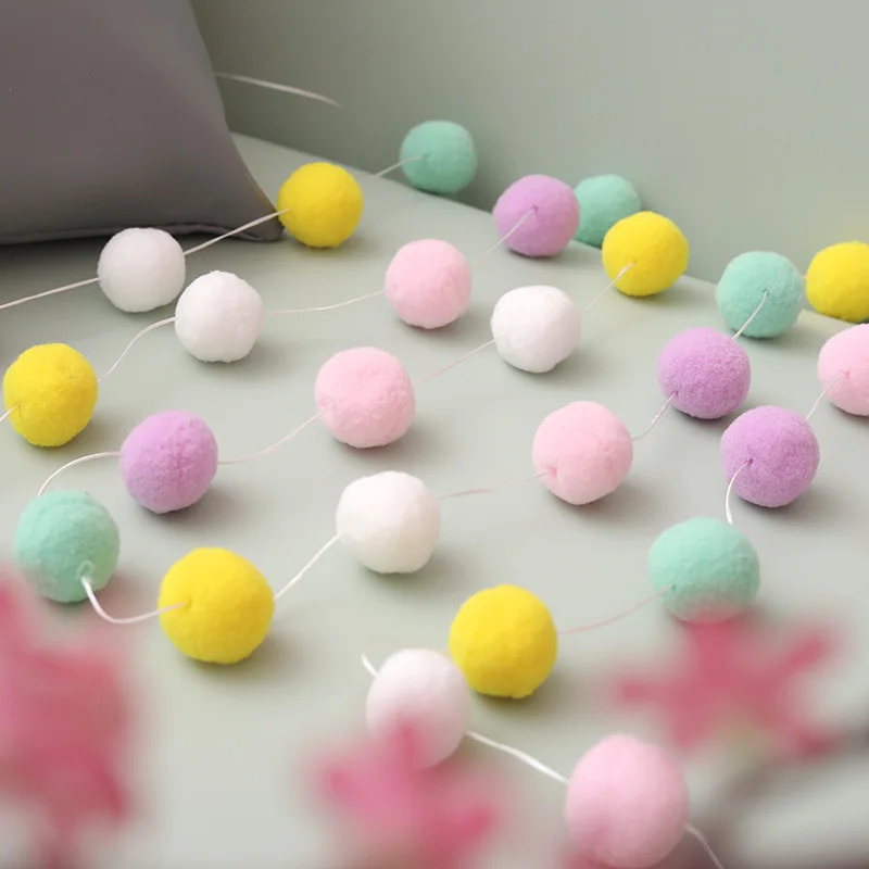2.5Meter Colorful Pompom Pendant Garland Ins Nordic Style Wool Felt Ball String DIY Handmade Nursery Children Room Decor