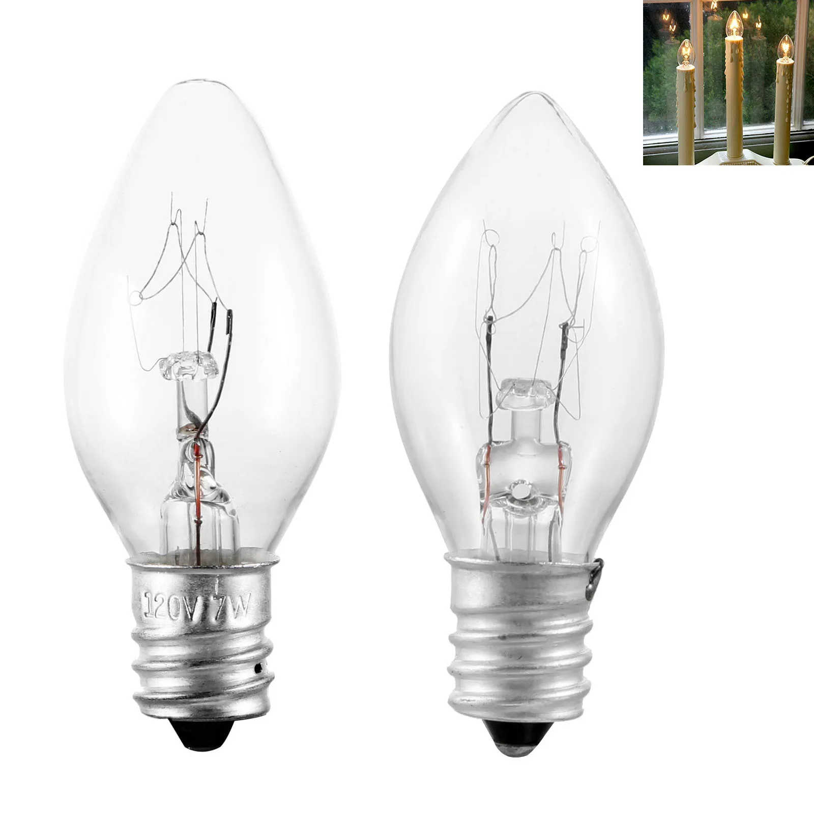 10pcs C7 7/10W E12 Bulb 110v/220v 52*23mm/2.05*0.91inch Christmas Chandelier Light Plug-in Flea Trap Salt Lamp Mini Candle Shape