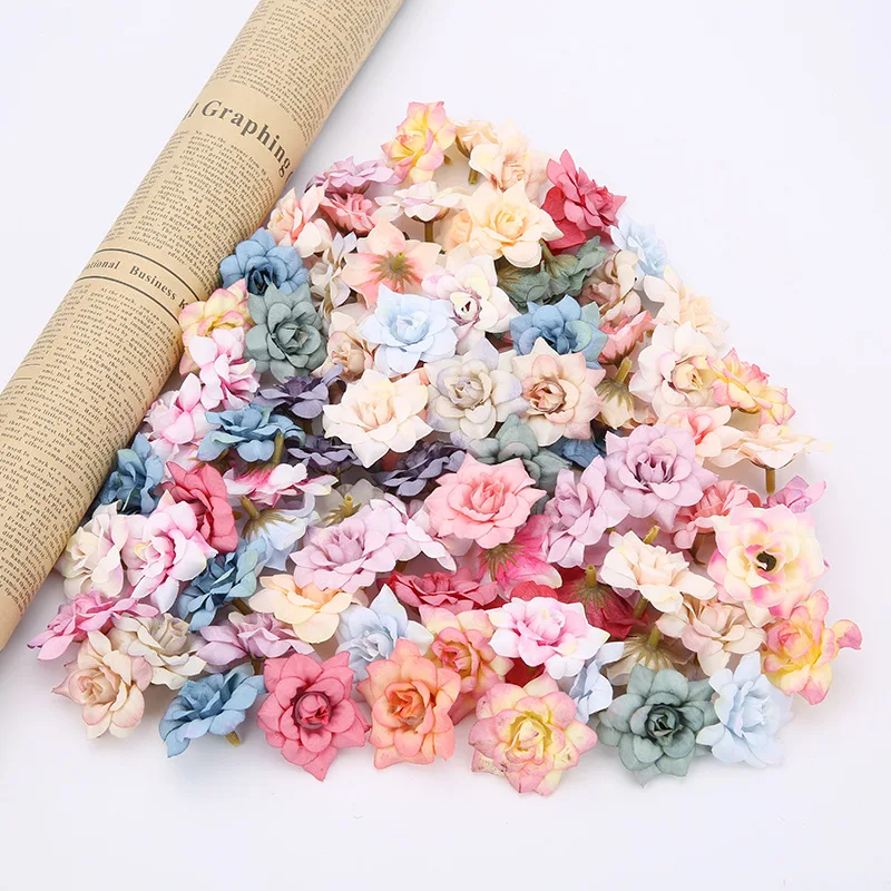 10Pcs 4.5cm Multicolor Daisy Flower Heads Mini Silk Artificial Flowers for Wreath Scrapbooking Home Wedding Decoration