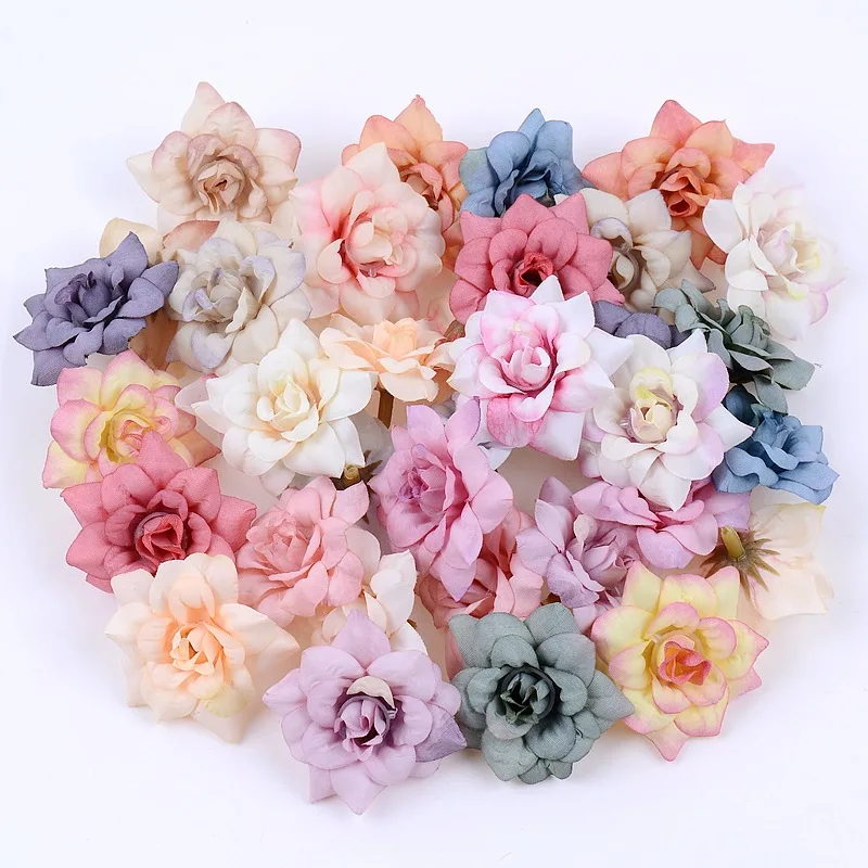 10Pcs 4.5cm Multicolor Daisy Flower Heads Mini Silk Artificial Flowers for Wreath Scrapbooking Home Wedding Decoration