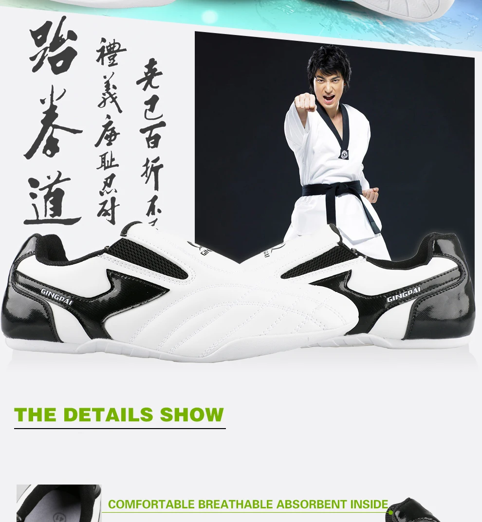 GINGPAI Breathable Taekwondo Shoes Karate Kung Fu Wrestling Martial Arts Shoes Adults Child Non-slip Soft Oxford Soles Sneakers