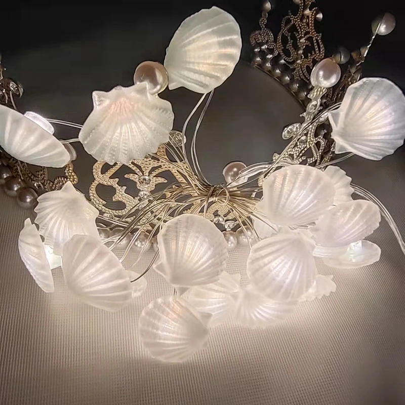 2m 20LED Seashell Starfish Sea String Lights Battery Powered Fairy Lights Mermaid Under Sea Theme Wedding Birthday Party decor
