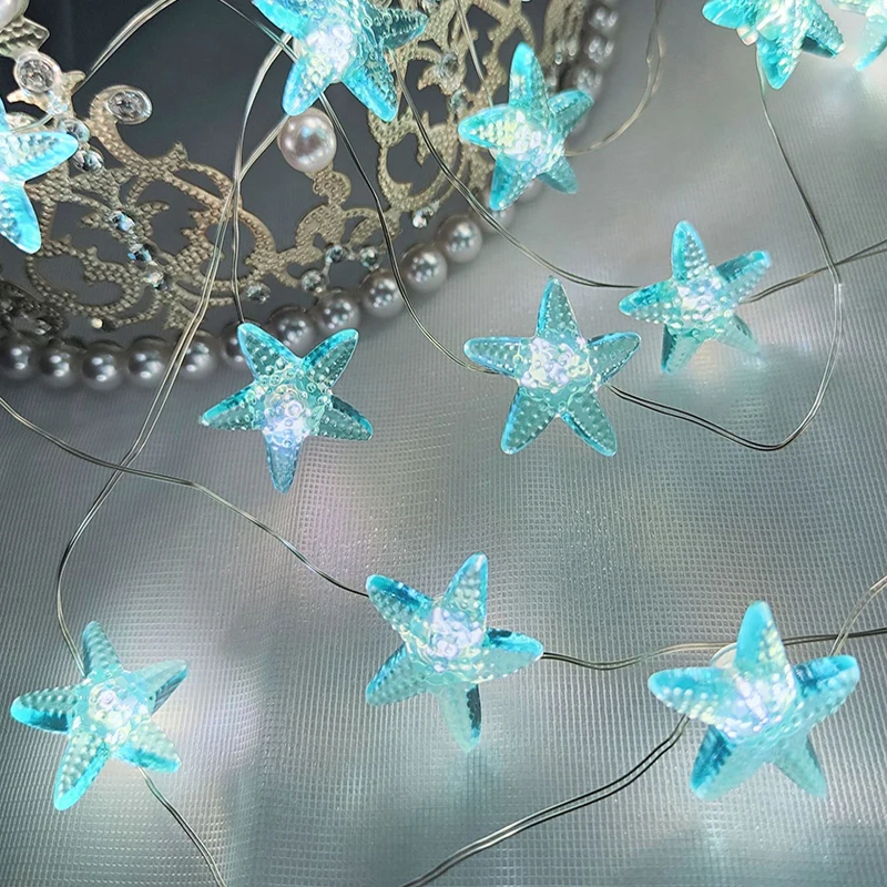 2m 20LED Seashell Starfish Sea String Lights Battery Powered Fairy Lights Mermaid Under Sea Theme Wedding Birthday Party decor