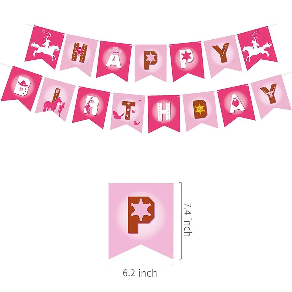 Western Cowgirl Birthday Party Decoration Disposable Tableware Pink Horse Party Plates Cups Horse Balloon Cowboy Party Supplies