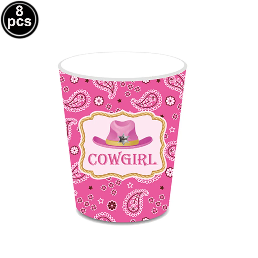 Western Cowgirl Birthday Party Decoration Disposable Tableware Pink Horse Party Plates Cups Horse Balloon Cowboy Party Supplies