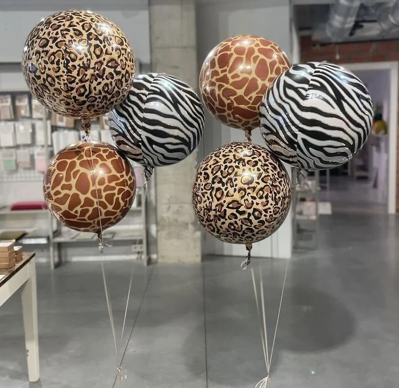 4/10Pcs 22inch 4D Round Animal Printed Leopard Zebra Tiger Giraffe Foil Balloons Jungle Safari Birthday Balloons Party Decor