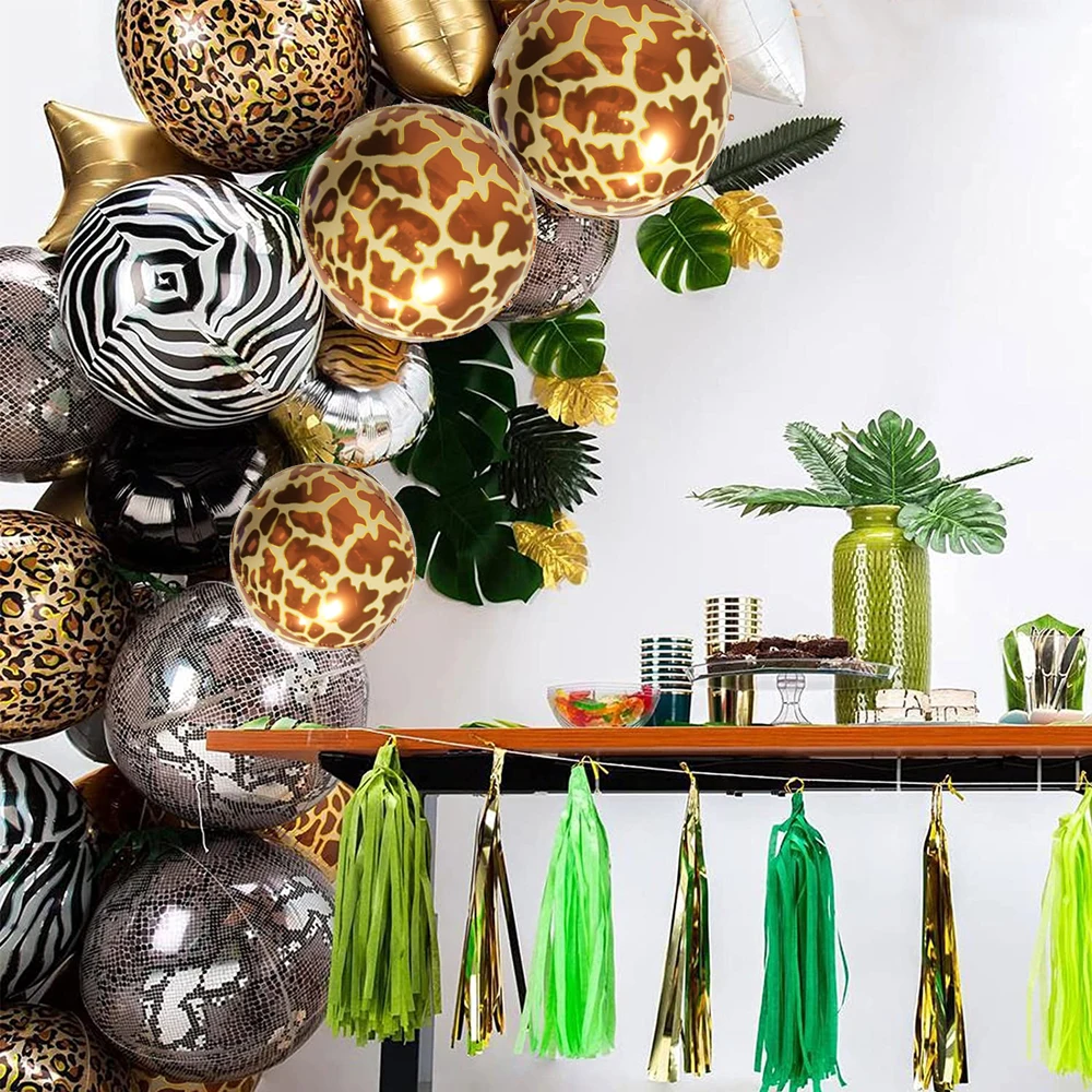 4/10Pcs 22inch 4D Round Animal Printed Leopard Zebra Tiger Giraffe Foil Balloons Jungle Safari Birthday Balloons Party Decor