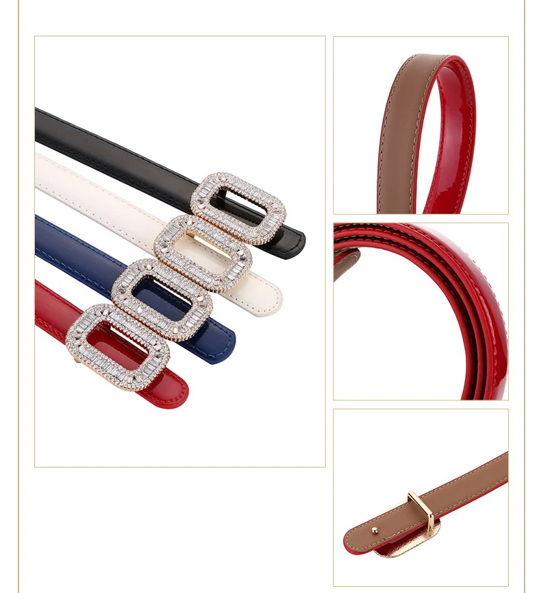 Rhinestone Buckle Women's Cowhide Belt Fashion Trend Luxury Design Jeans Accessories Gothic Retro Punk Leather Thin Waistband