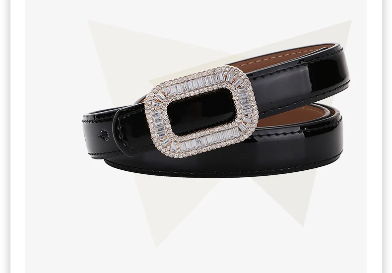 Rhinestone Buckle Women's Cowhide Belt Fashion Trend Luxury Design Jeans Accessories Gothic Retro Punk Leather Thin Waistband