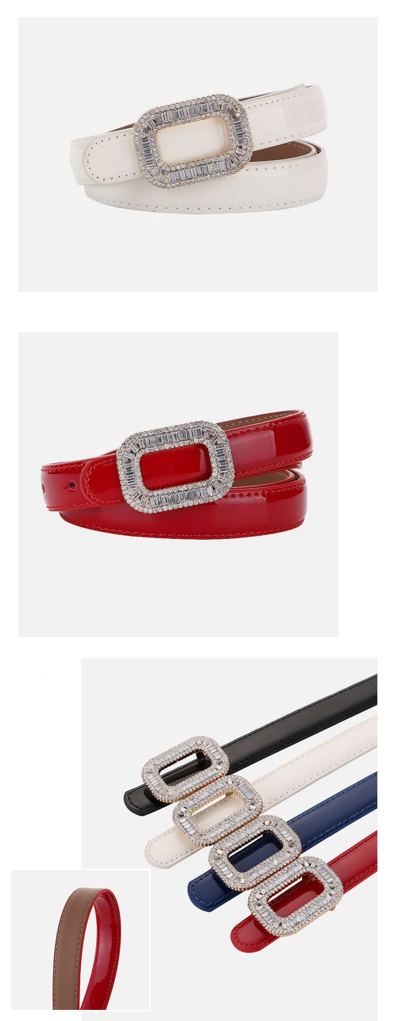 Rhinestone Buckle Women's Cowhide Belt Fashion Trend Luxury Design Jeans Accessories Gothic Retro Punk Leather Thin Waistband