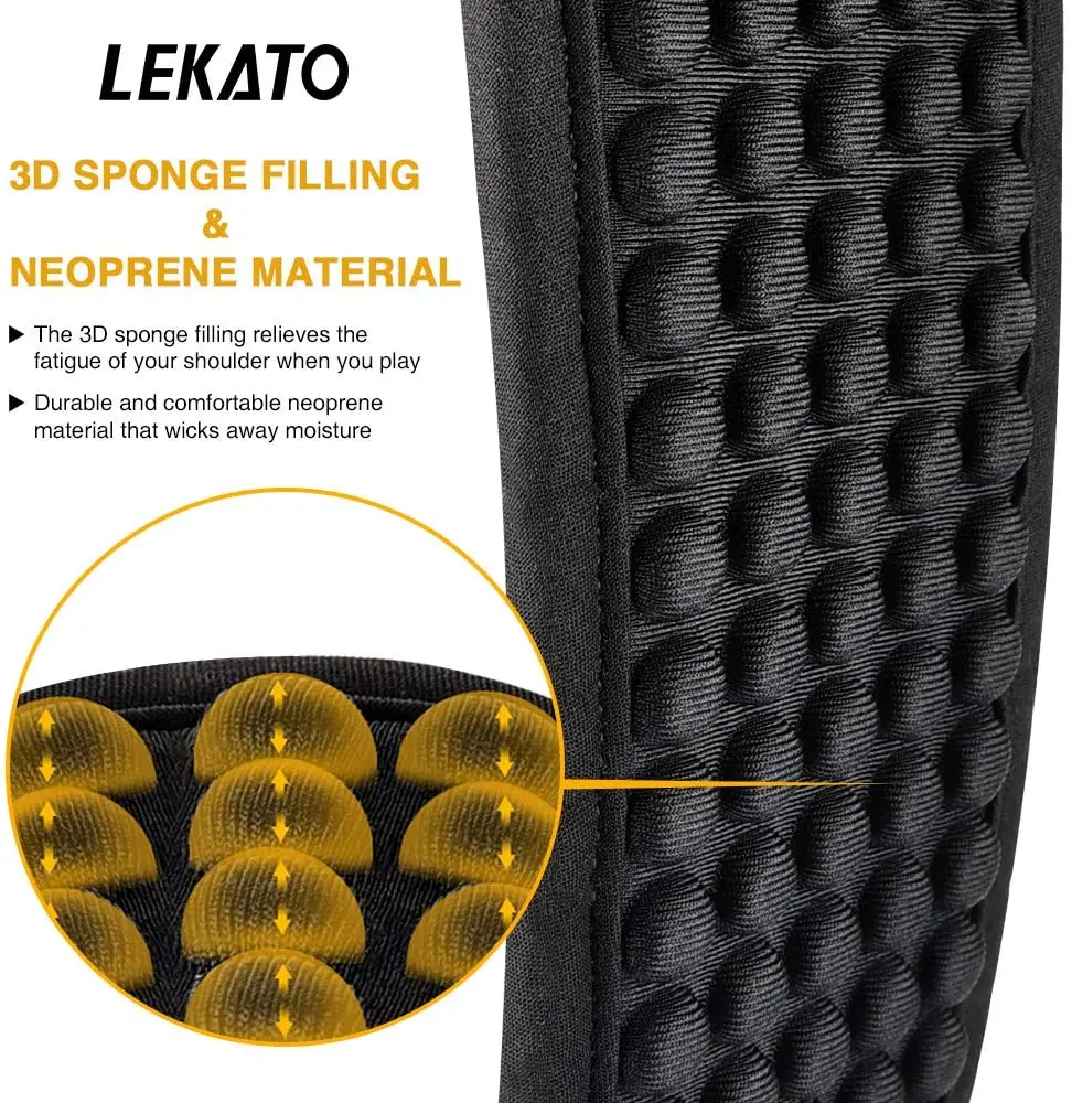 LEKATO 3D Sponge Guitar Strap Belt LGS-1 Adjustable Filling Electric Guitar Strap Bass Belt 3.5" Wide With 6 Picks