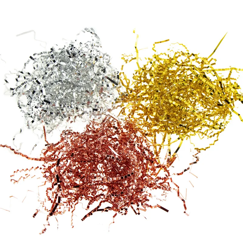 Metal Laser Colorful Shredded Crinkle Folds Craft Raffia Paper Candy Lipstick Gift Box Decor Packing Filler Party Favor Supplies