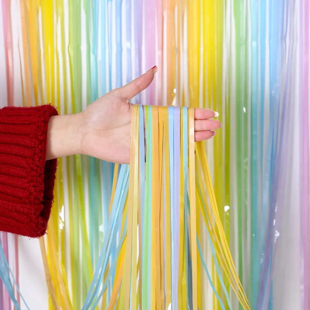 2Pcs Colorful Fringe Curtain Macaron Backdrops Tinsel Curtain for Girl Unicorn Mermaid Wedding Party Decoration Wedding