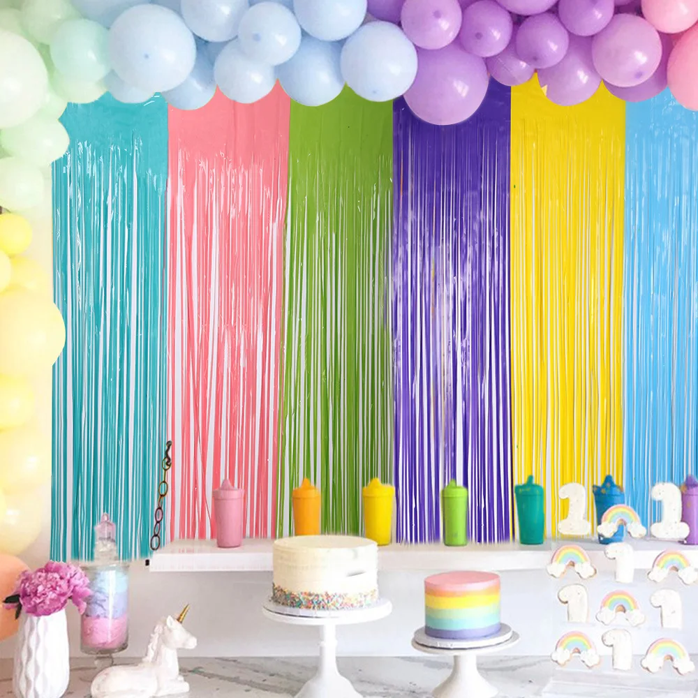2Pcs Colorful Fringe Curtain Macaron Backdrops Tinsel Curtain for Girl Unicorn Mermaid Wedding Party Decoration Wedding