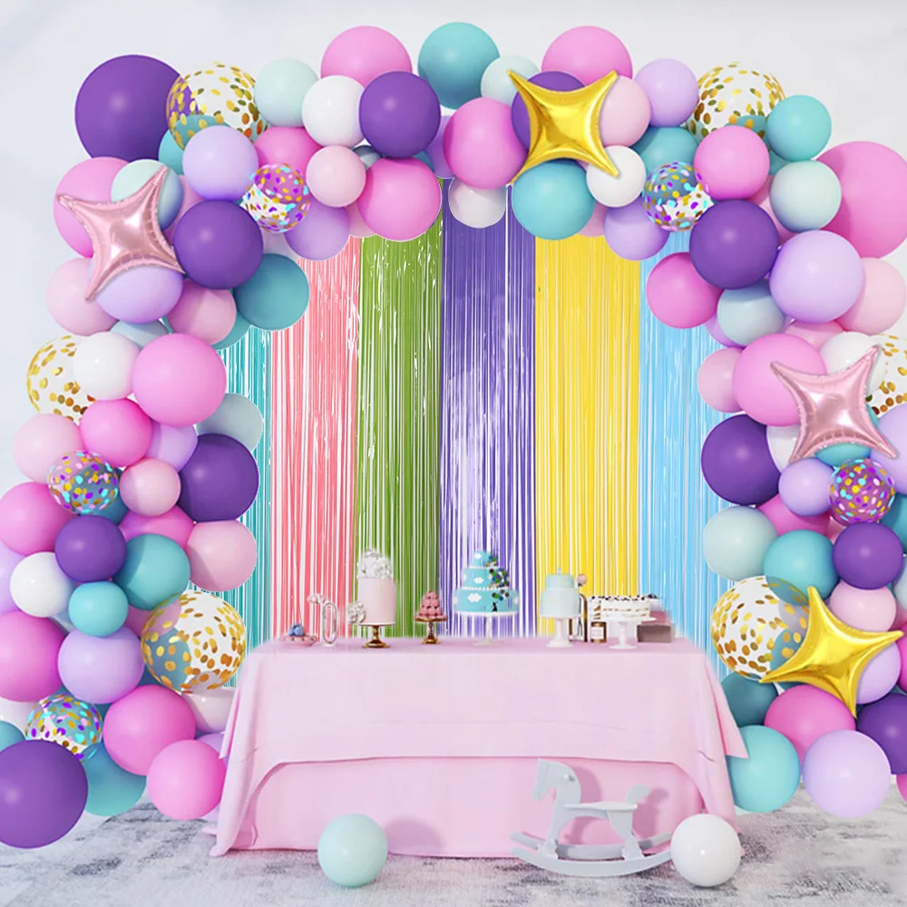 2Pcs Colorful Fringe Curtain Macaron Backdrops Tinsel Curtain for Girl Unicorn Mermaid Wedding Party Decoration Wedding