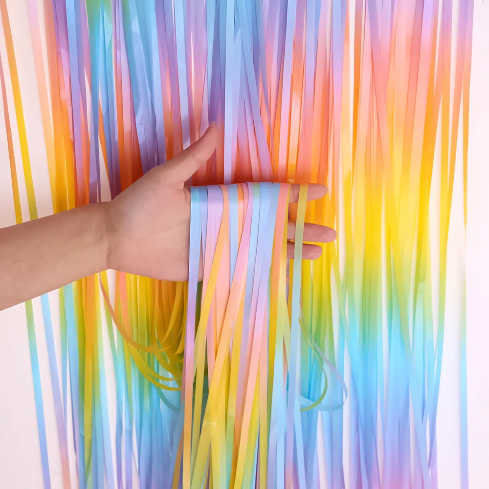 2Pcs Colorful Fringe Curtain Macaron Backdrops Tinsel Curtain for Girl Unicorn Mermaid Wedding Party Decoration Wedding