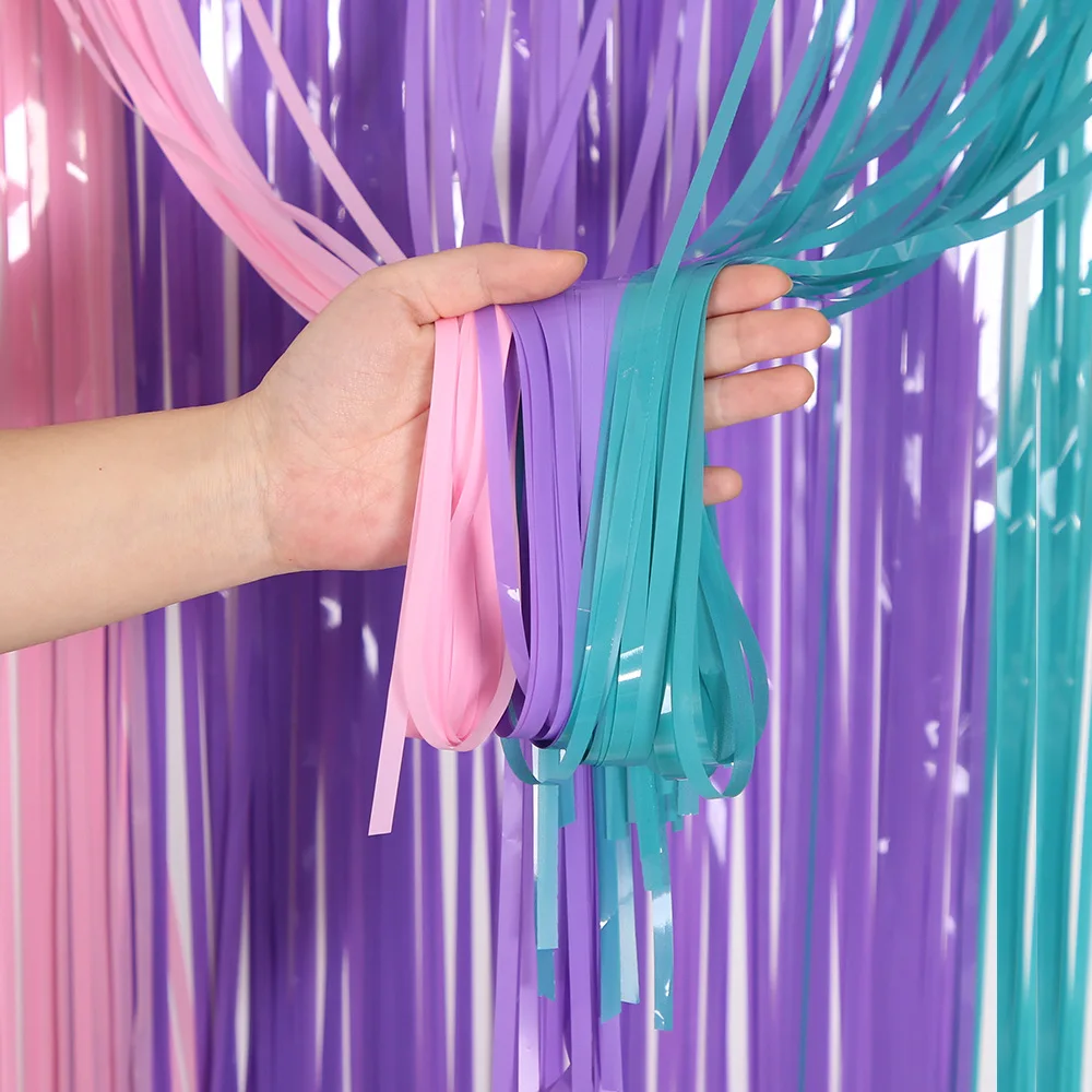 2Pcs Colorful Fringe Curtain Macaron Backdrops Tinsel Curtain for Girl Unicorn Mermaid Wedding Party Decoration Wedding