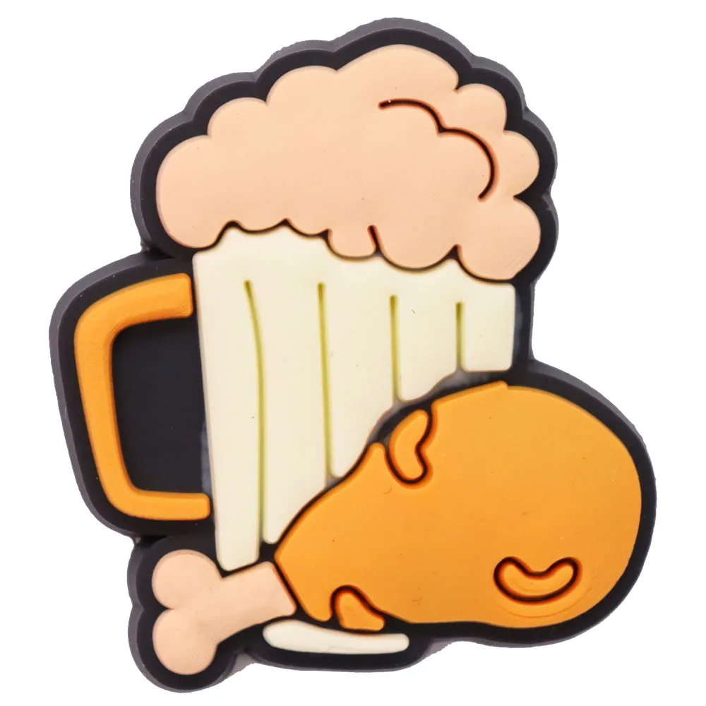 1PCS PVC Cartoon Shoe Charms Kawaii Food Pizza Ketchup Fried Chicken Beer Shrimp Coffee Buckle Clog Children Adorable Decoration
