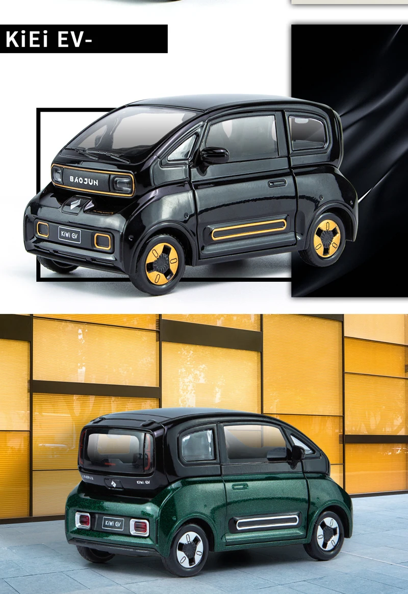1:18 BAOJUN MINI EV Alloy New Energy Car Model Diecast Metal Toy Vehicles Car Model With Charging Pile Sound and Light Kids Gift