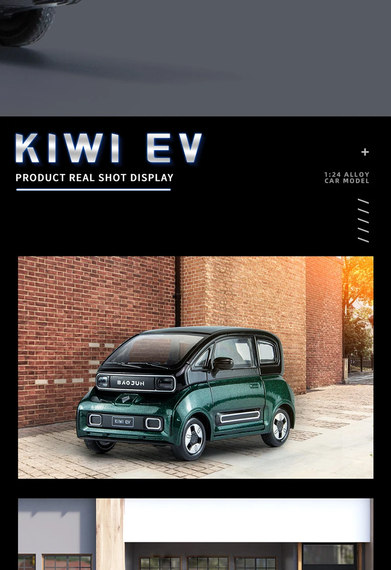 1:18 BAOJUN MINI EV Alloy New Energy Car Model Diecast Metal Toy Vehicles Car Model With Charging Pile Sound and Light Kids Gift