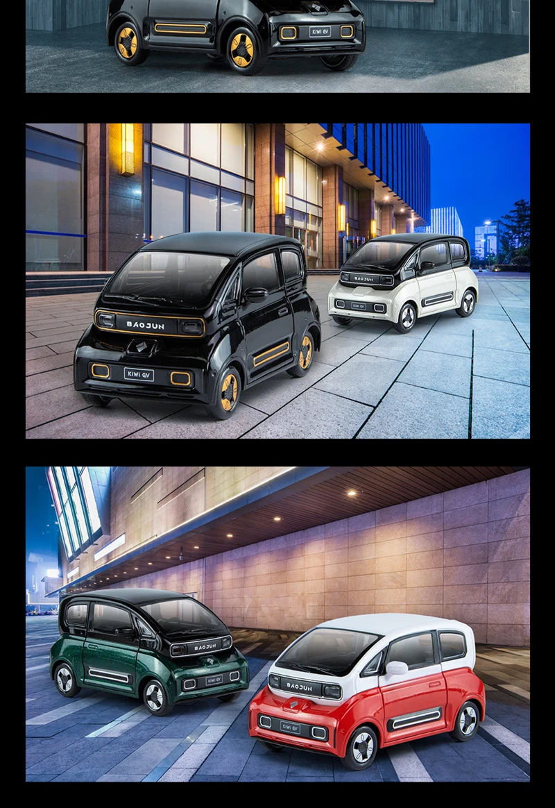 1:18 BAOJUN MINI EV Alloy New Energy Car Model Diecast Metal Toy Vehicles Car Model With Charging Pile Sound and Light Kids Gift
