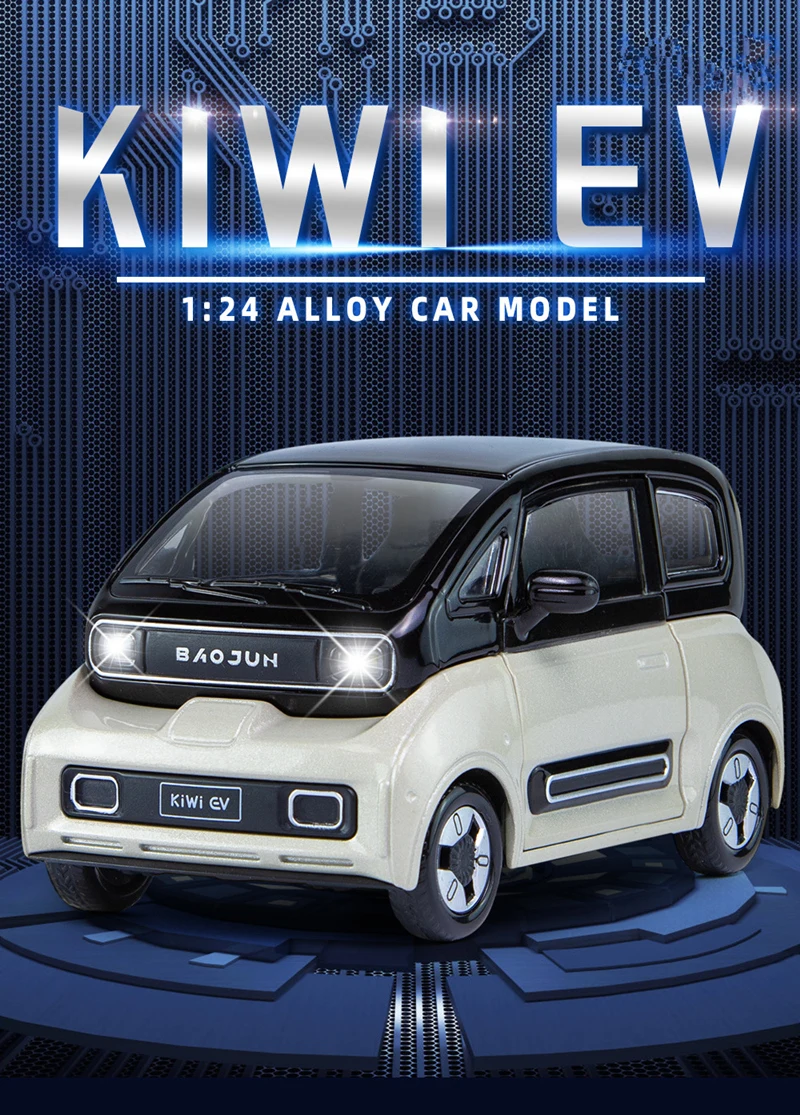 1:18 BAOJUN MINI EV Alloy New Energy Car Model Diecast Metal Toy Vehicles Car Model With Charging Pile Sound and Light Kids Gift