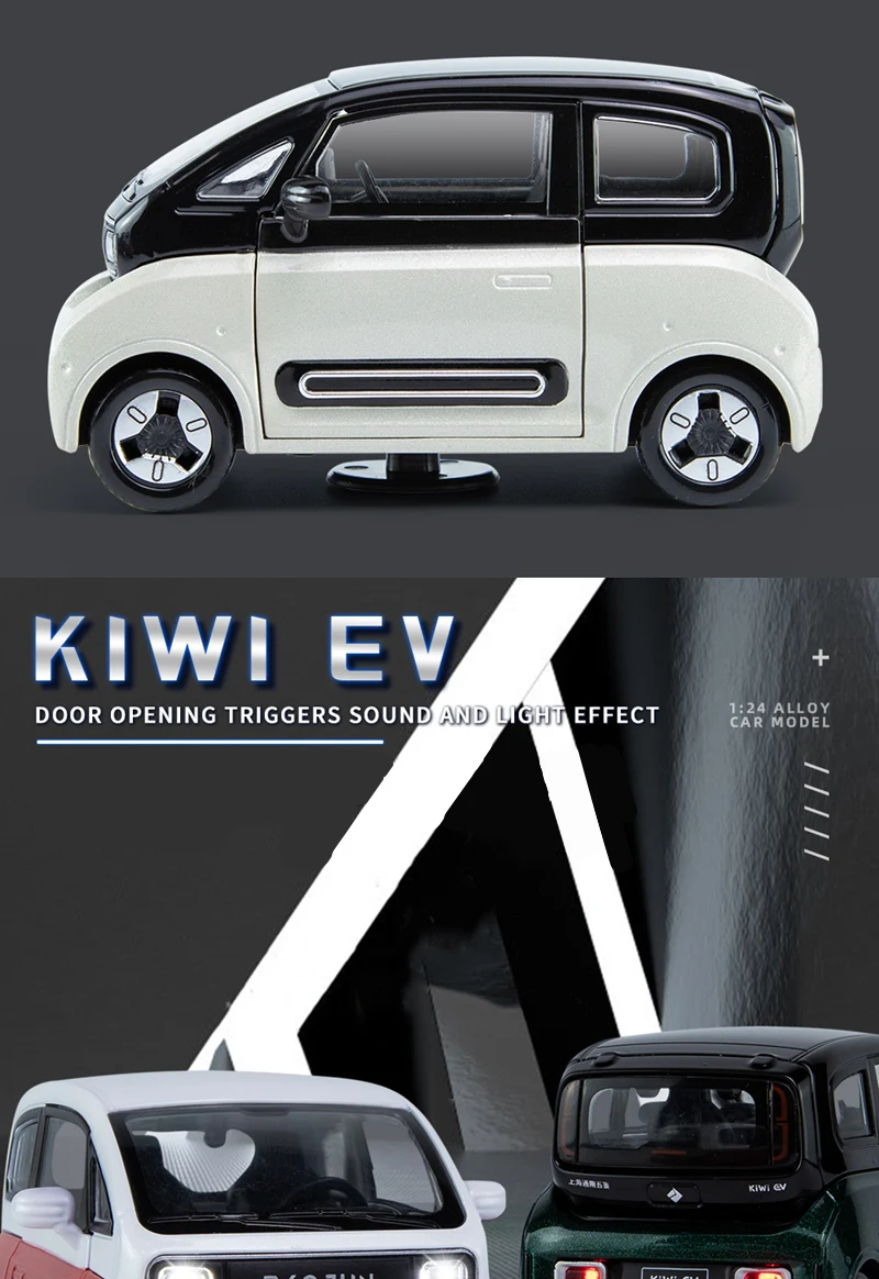 1:18 BAOJUN MINI EV Alloy New Energy Car Model Diecast Metal Toy Vehicles Car Model With Charging Pile Sound and Light Kids Gift