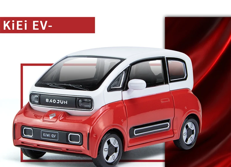1:18 BAOJUN MINI EV Alloy New Energy Car Model Diecast Metal Toy Vehicles Car Model With Charging Pile Sound and Light Kids Gift